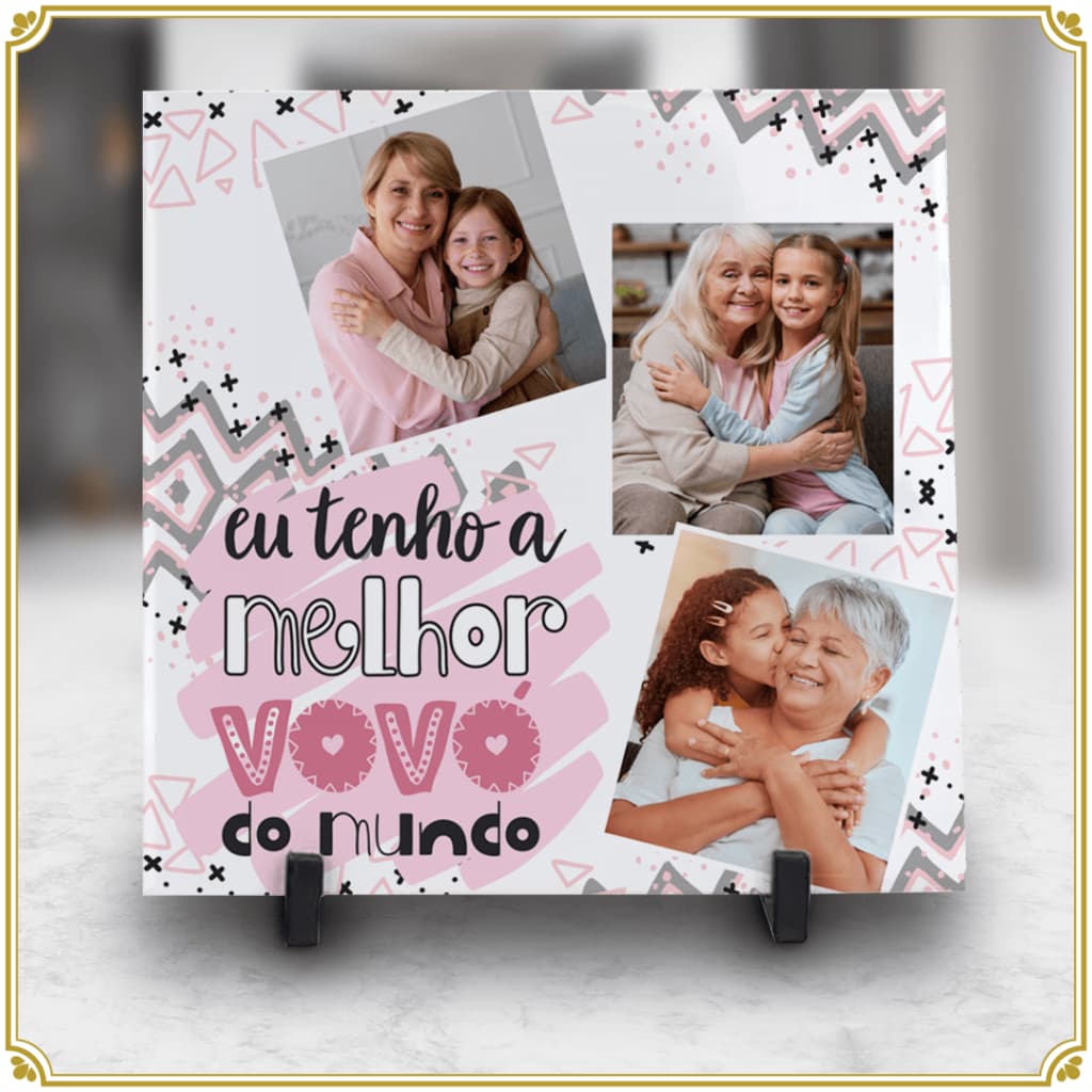 Kit Quadro decorativo Azulejo e Caneca de Porcelana Personalizados com foto Dia dos Avós Vovó Vovô