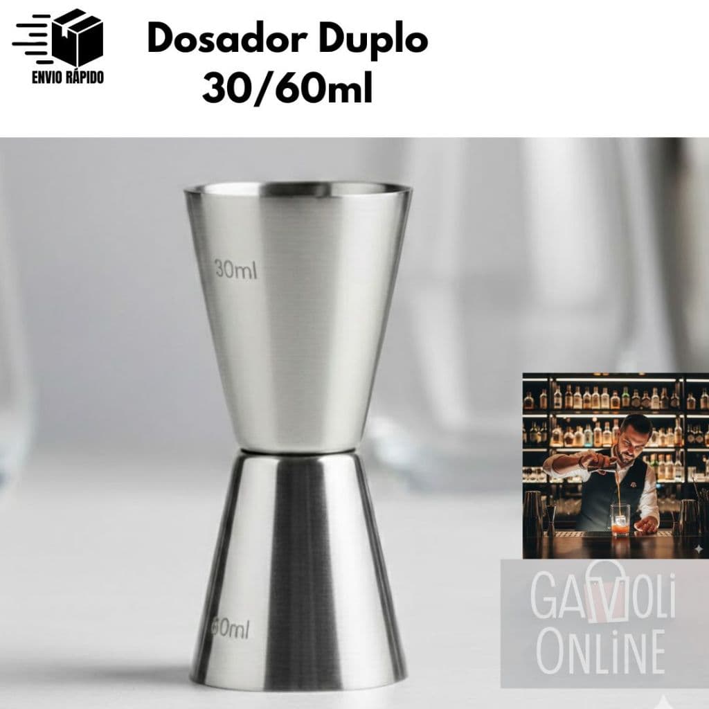 Dosador Duplo Inox 30/60ml Lehaví para Drinks e Bebidas Ideal para Barman e Uso em Casa Bar Cozinha Profissional Premium
