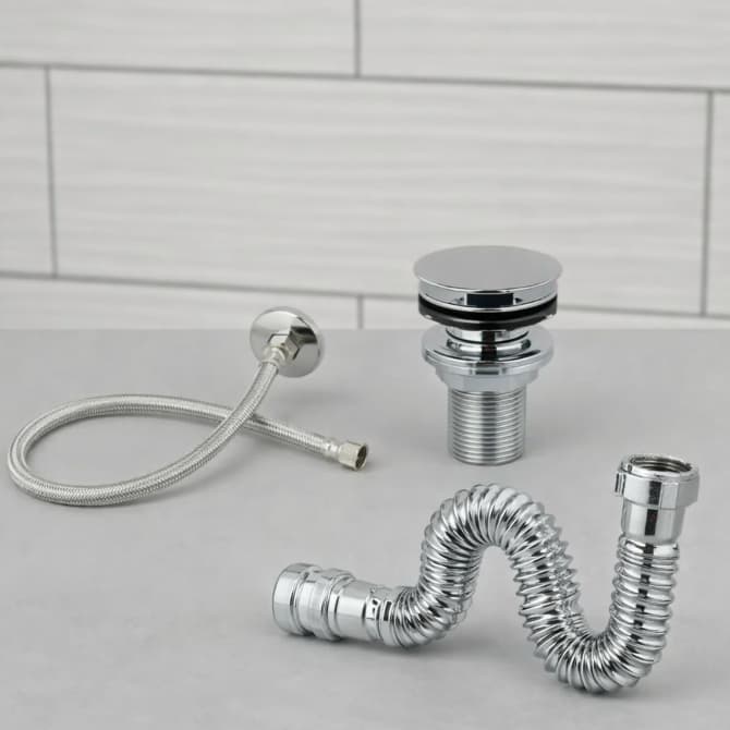 Kit Banheiro Lavabo Completo Cromado Sifão Universal + Engate 40cm + Válvula Click 7/8