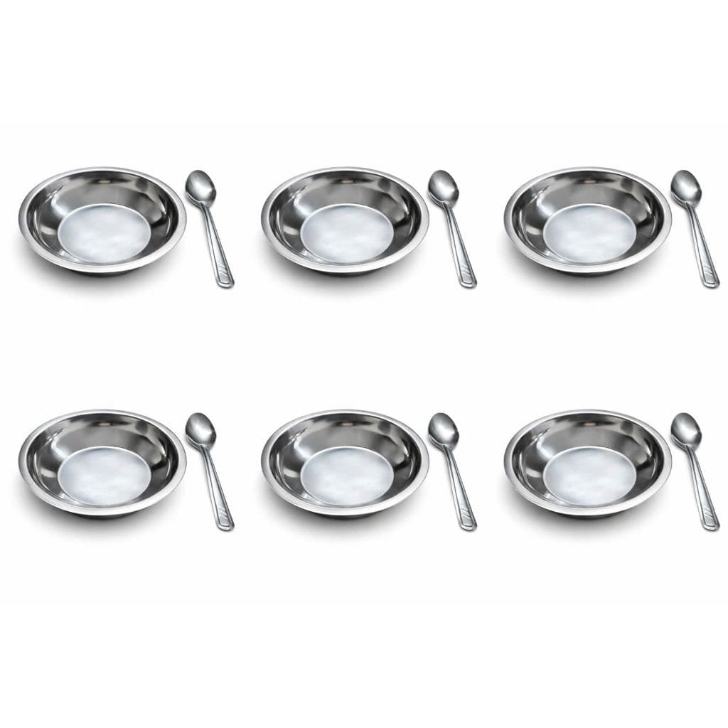 Conjunto 6 Tigelas de Aço Inox + 6 Colheres – Ideal para Sobremesa, Açaí e Saladas