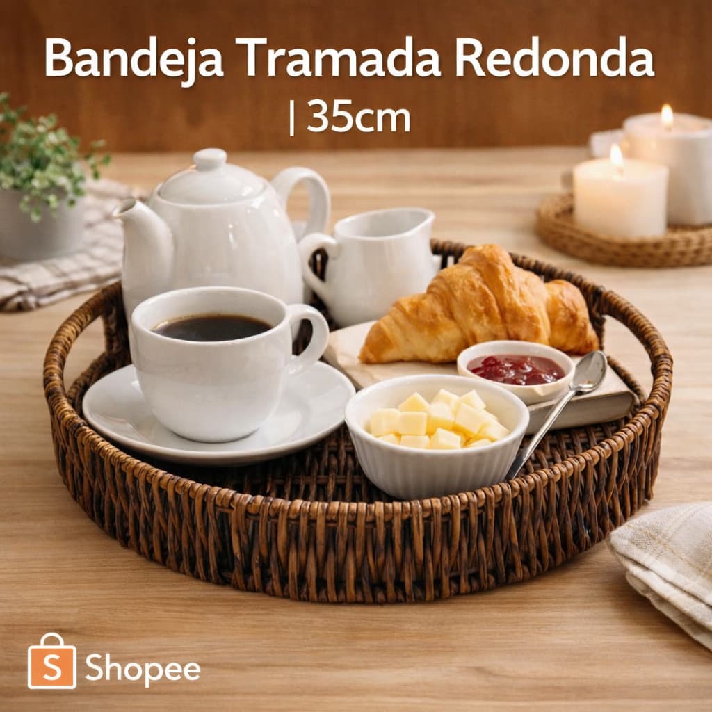 Bandeja Decorativa Tramada Redonda 30 ou 35cm Livon | Clara ou Escura | Leve e Resistente