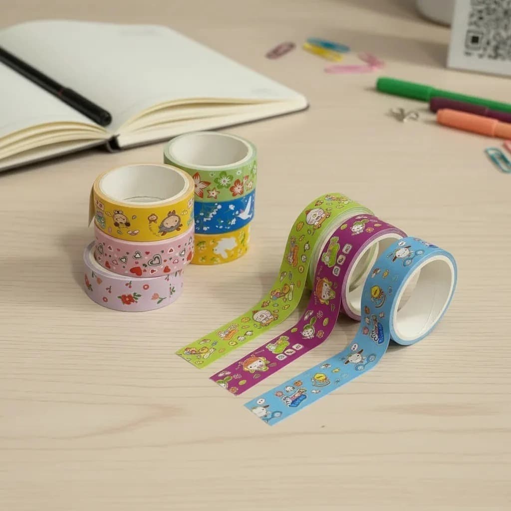 Kit C/ 12 Rolos De Fita Adesiva Colorido  Papelaria Fofa