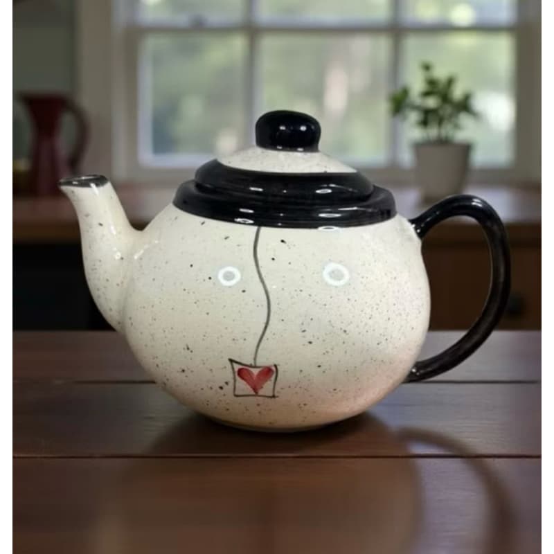 Bule De Café Ou Chá Em Cerâmica Pintado A Mão 600ml Preto