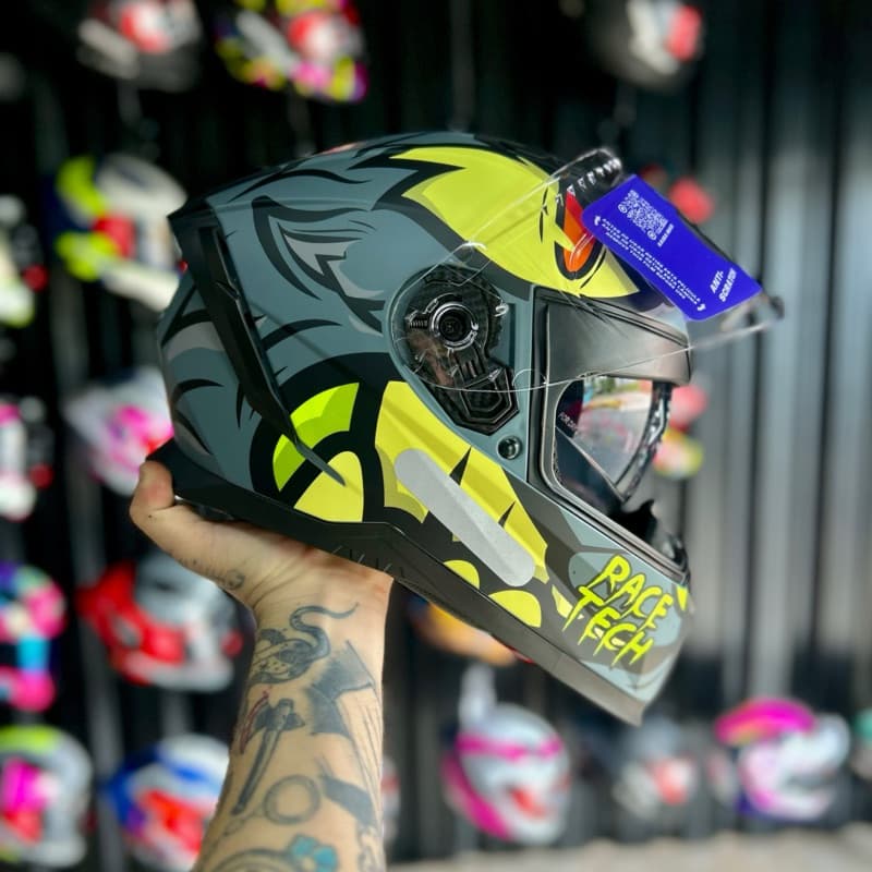 CAPACETE RACE TECH VOLT - FERA GREY (ÓCULOS SOLAR)