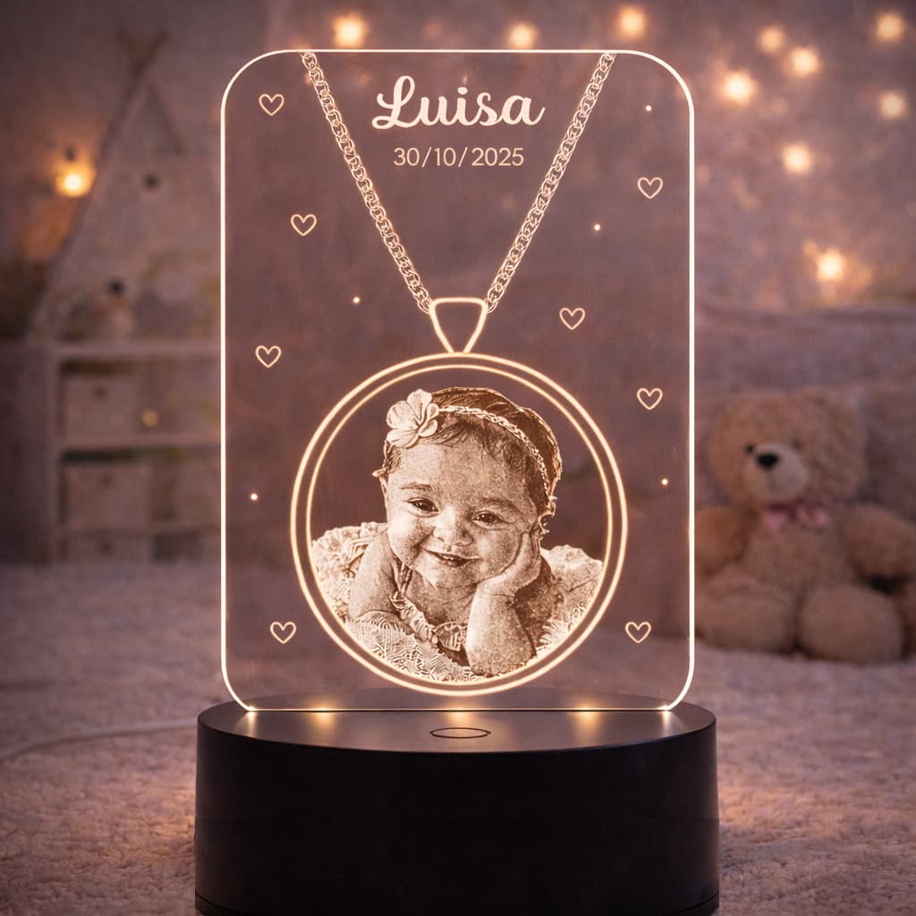 Luminária Acrílica LED Personalizada Infantil - Com foto e Nome