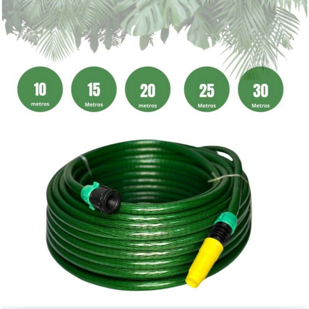 Mangueira de jardim trançada verde resistente e flexível verde jardim limpeza com esguicho 7/16