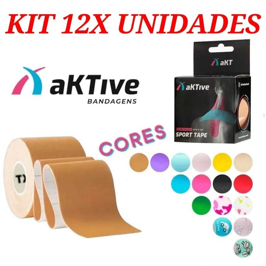 KIT 12X Bandagem Elástica Aktive Kinesio Tape Fita Original Fisioterapia Crossfit Pós Cirurgia Ortopedia Gestantes