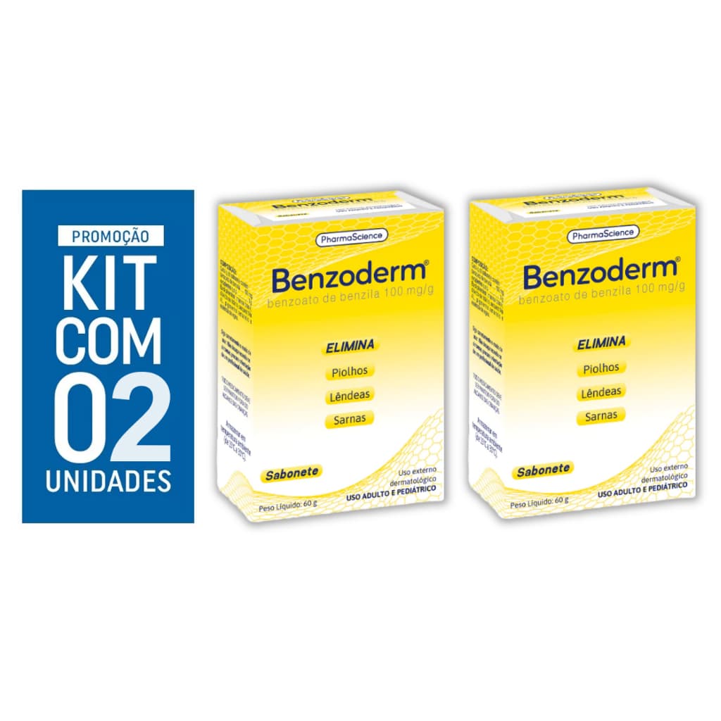 Kit Com 2  Benzoderm Sabonete 60g - Piolhos, Sarnas E Lêndeas