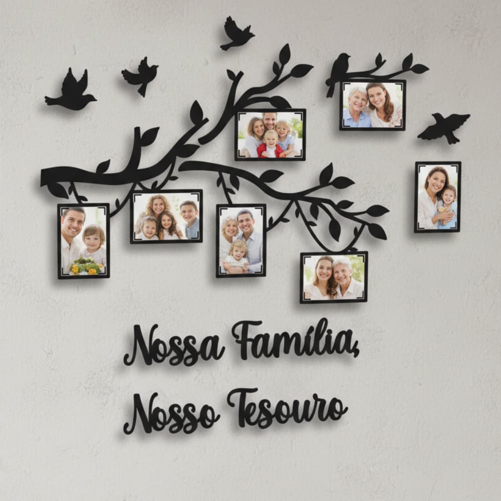 Quadro de Fotos Parede Decorativo Mdf Árvore Moldura Família Sala Quarto