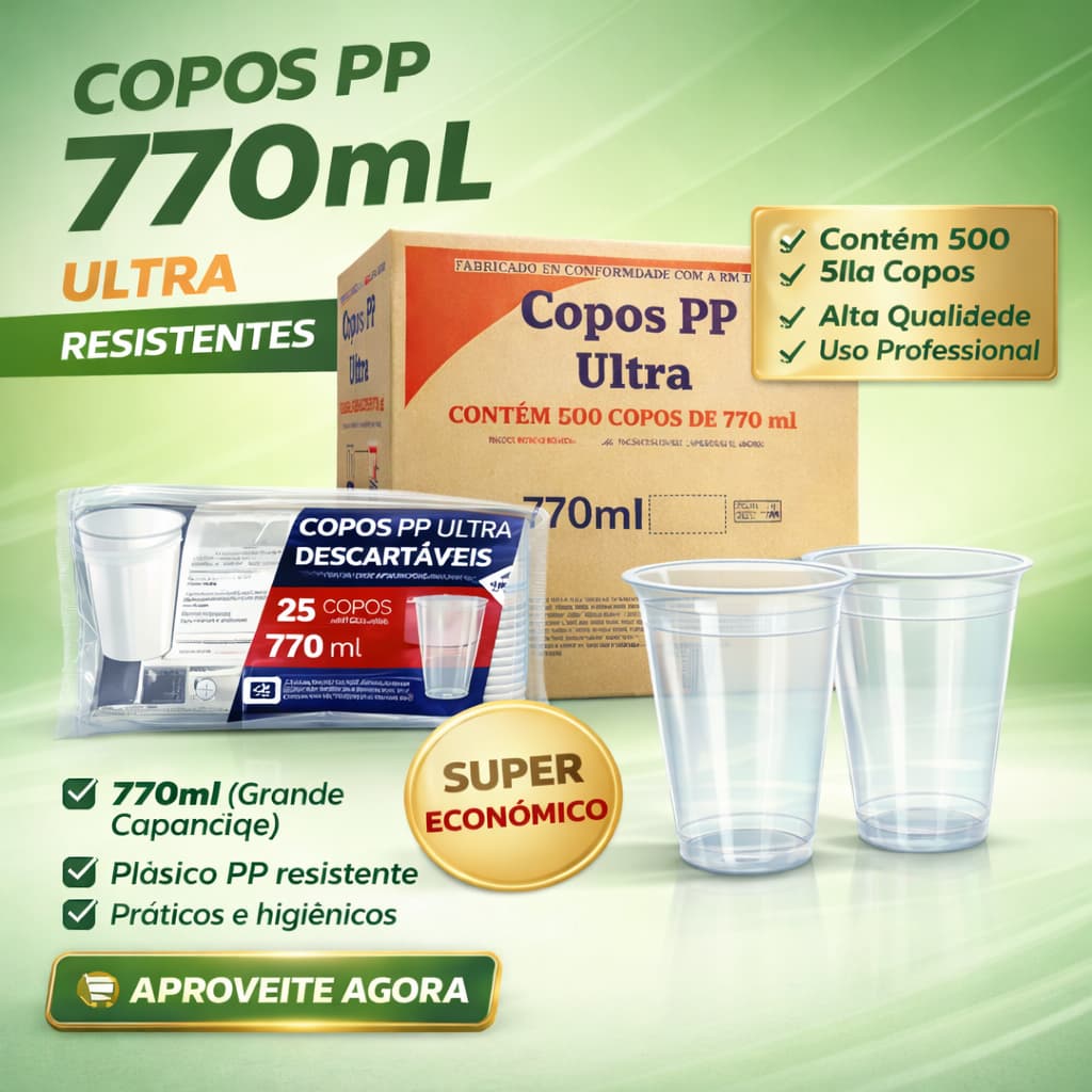 COPO COPÃO 770ML PP ULTRA TRANSPARENTE DESCARTÁVEL 500 UNIDADES