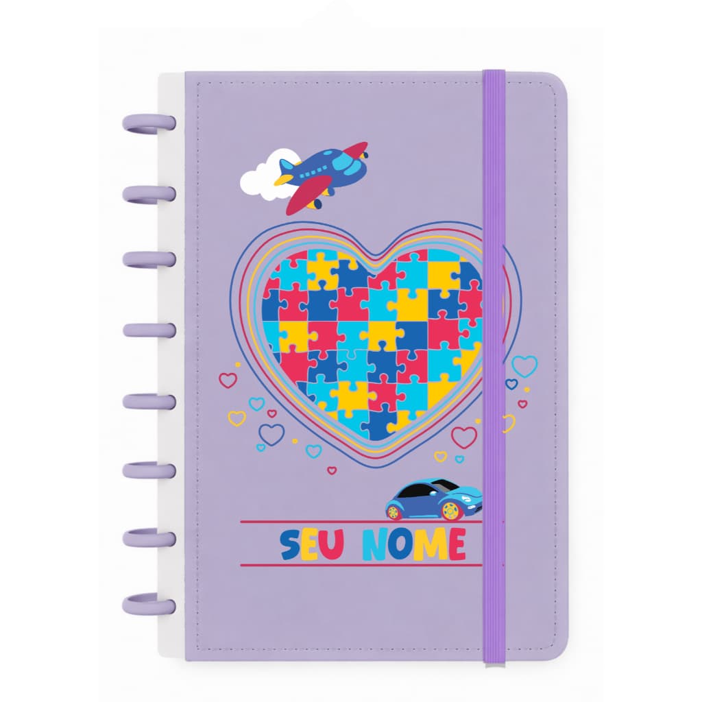 Caderno de discos  personalizado - Caderno com nome Planner personalizado - Caderno A4 , A5 e B5-  Coração autista C-015