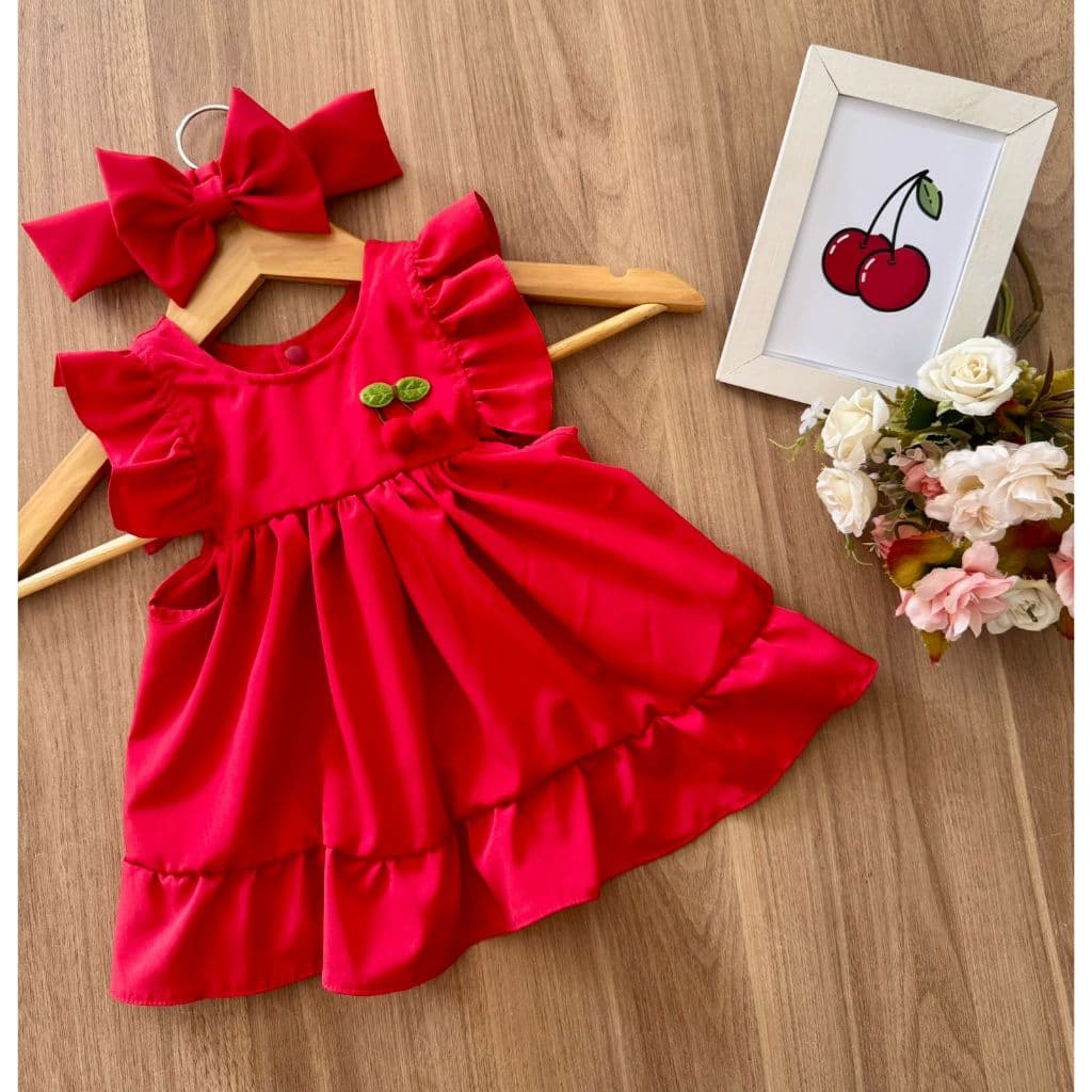 vestido celina bebe baby menina infantil rn criança cereja cerejinha recem nascido