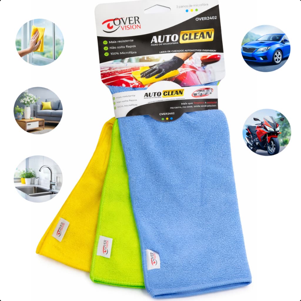 Kit 3 Panos Microfibra 40x35cm Alta Absorção Multiuso Casa Automotivo Flanela