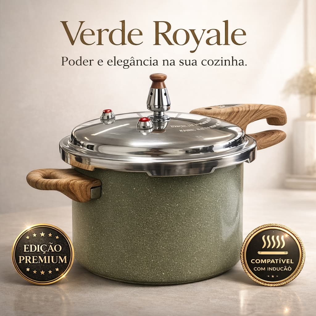 Panela de Pressão 4,2L Indução Antiaderente Aço Inox Verde Royale Induction Compatível Gás,elétrico