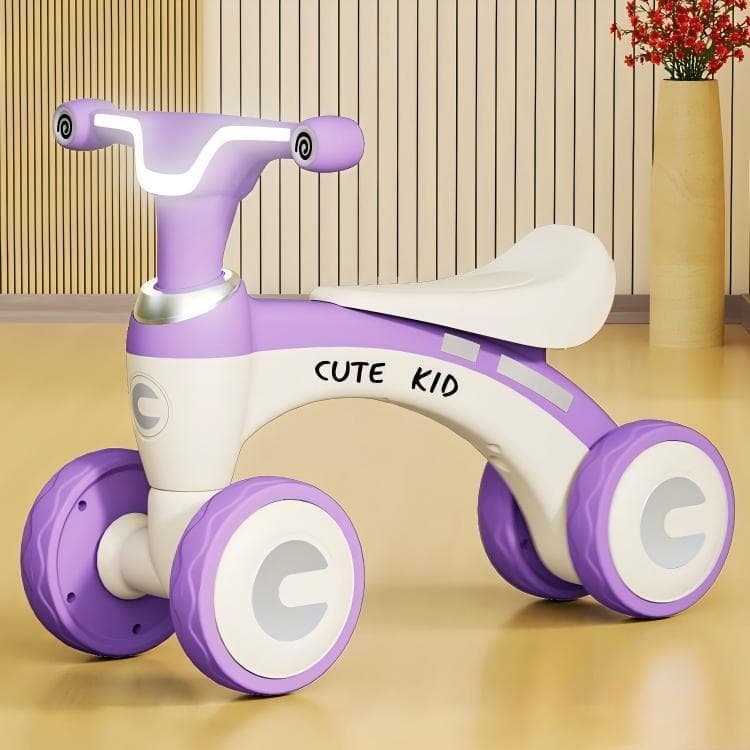 Bicicleta de Equilíbrio Infantil 4 Rodas Com Som e Luz Andador Bebê Sem Pedal Seguro 1-3 Anos