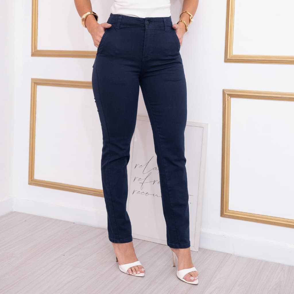Calça Reta Sawary Jeans Original Cintura Alta Bolso Faca Elastano Lycra Confortável Premium