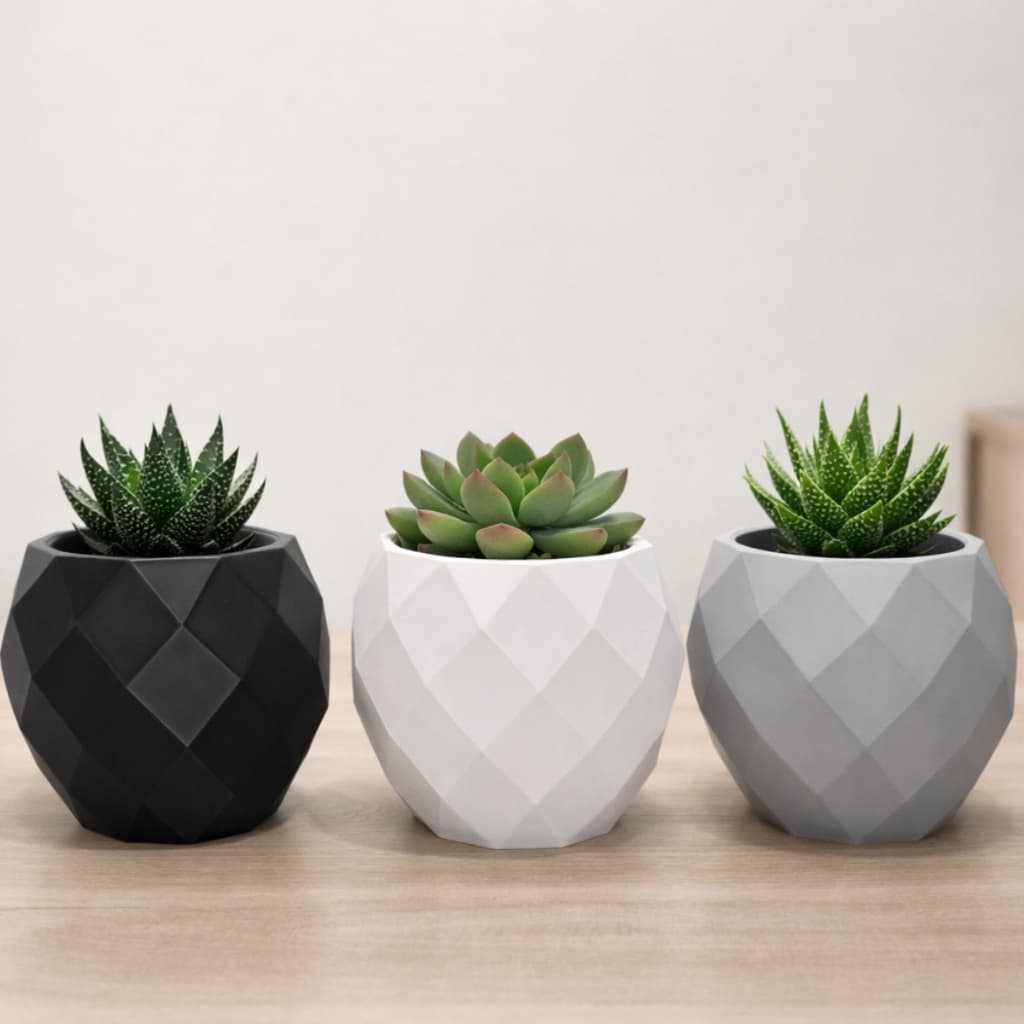 Kit 3 Mini Vaso de Planta Suculentas Cactos Flores Decorativo Minimalista Sala Escritório