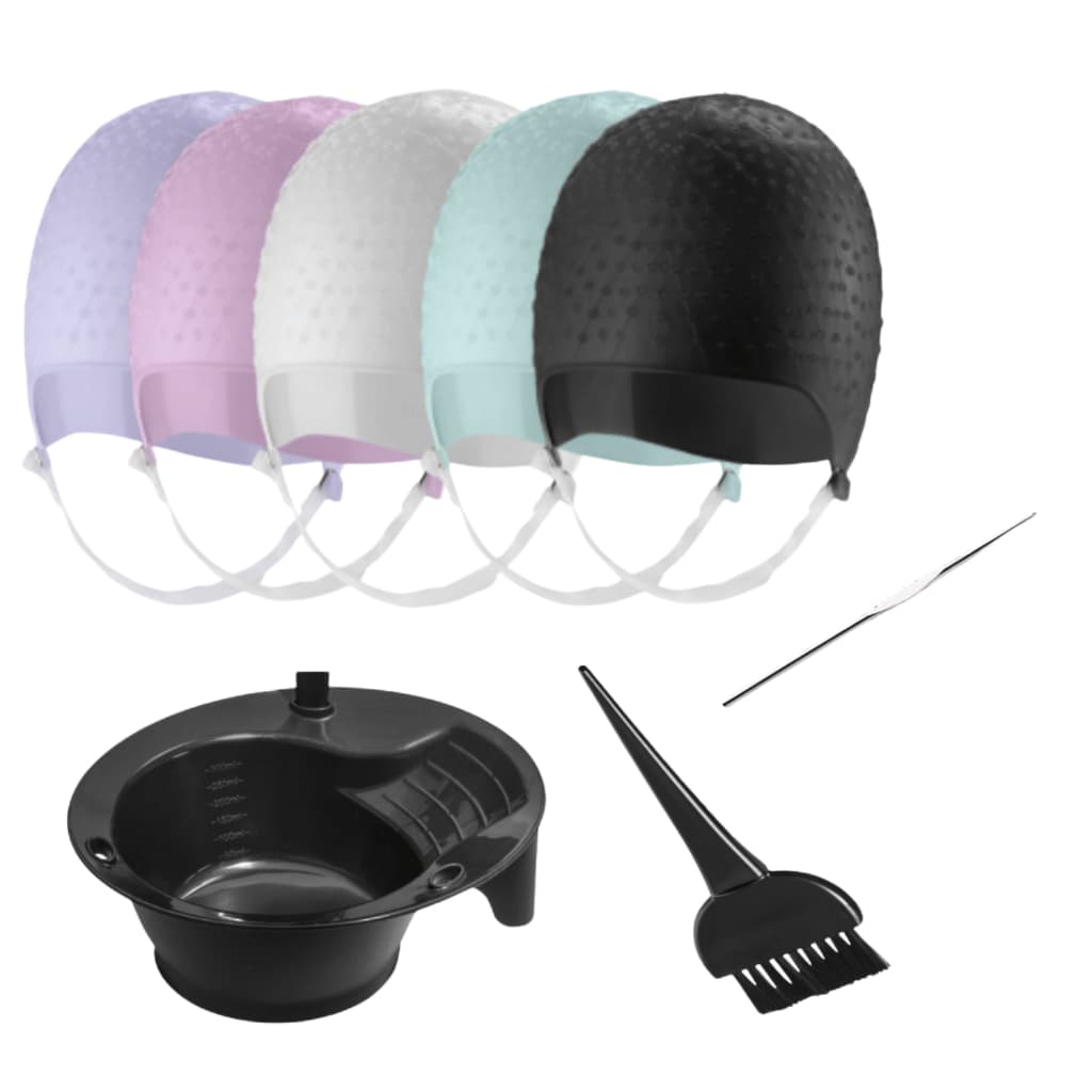 Kit Tintura Tigela Pincel e Touca Para Mechas Luzes Siliconada Profissional Agulha Inox Dompel Cores