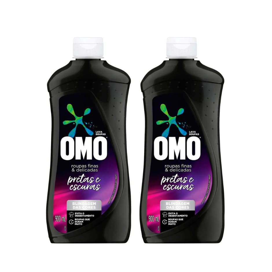 Kit com 2 Lava Roupas Líquido Omo Roupas Finas e Delicadas Pretas e Escuras 900ml