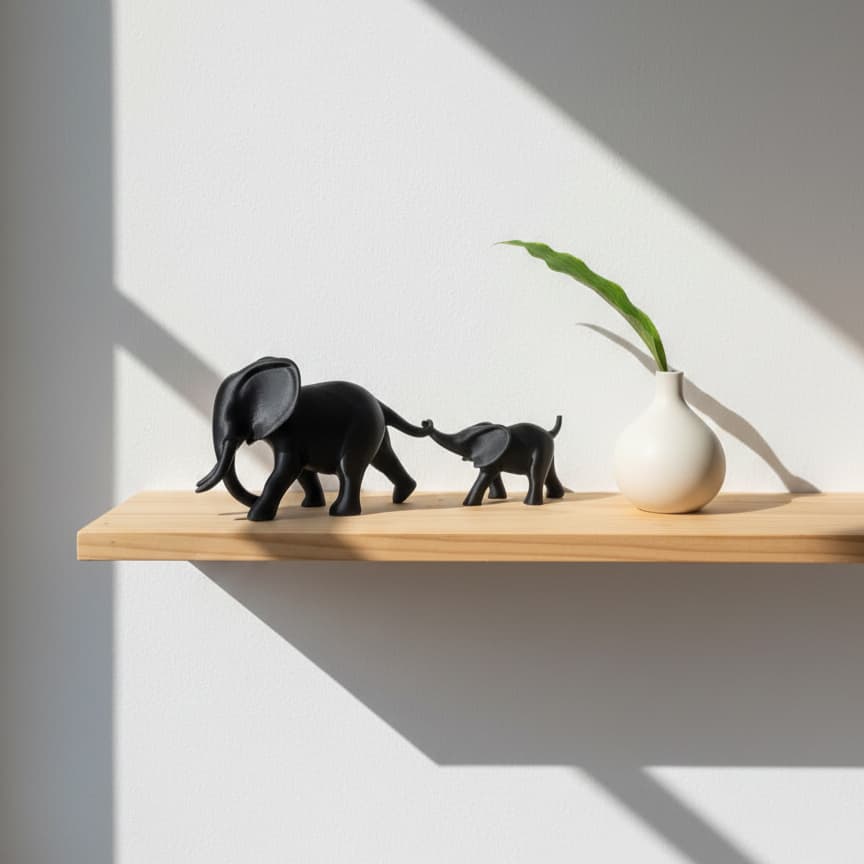 Estatua Elefantes Mãe e Filhote Minimalista Decoração Sala Mesa escritorio