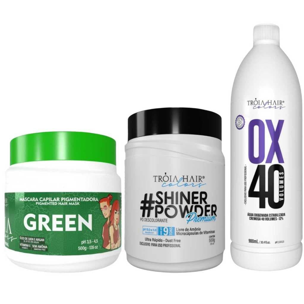 Pó Descolorante Premium 500g + OX 40 900ml + Troia Colors Green 500g - Troia Hair