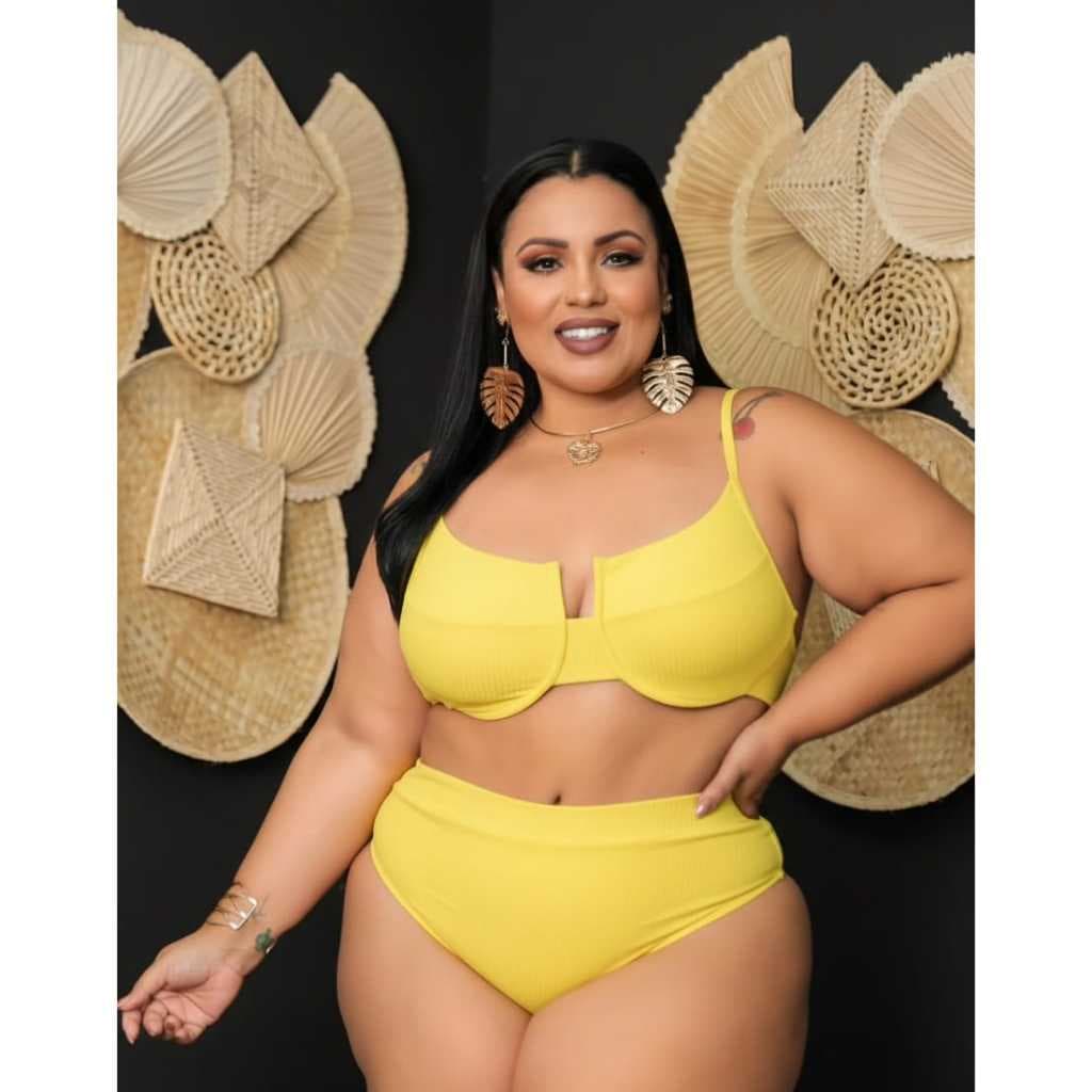 Biquini Samara Plus Size Feminino Cintura Alta tecido Canelado Premium