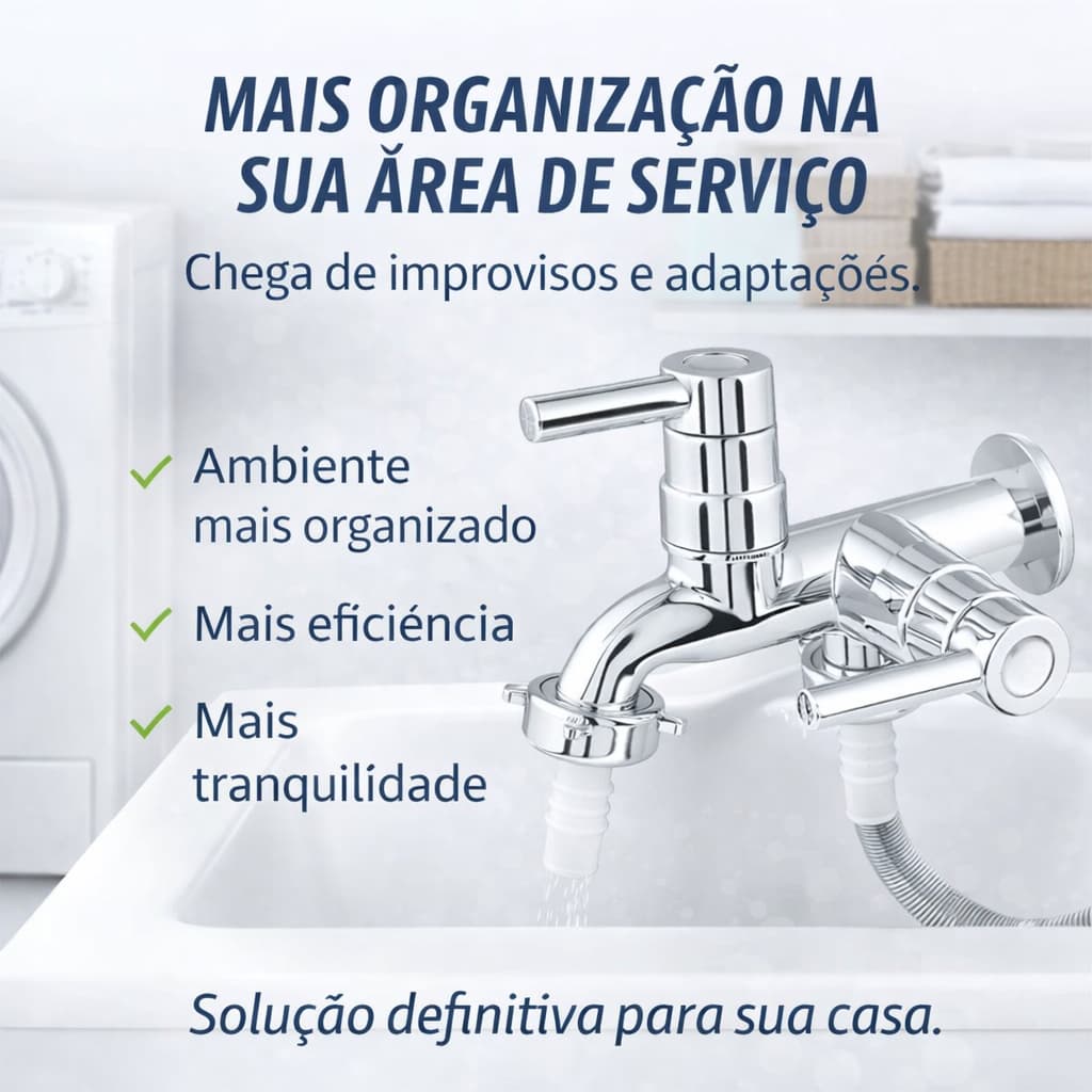 Torneira Máquina de Lavar 2 Saídas 1/4 de Volta ABS Cromada Para Tanque e Lavanderia