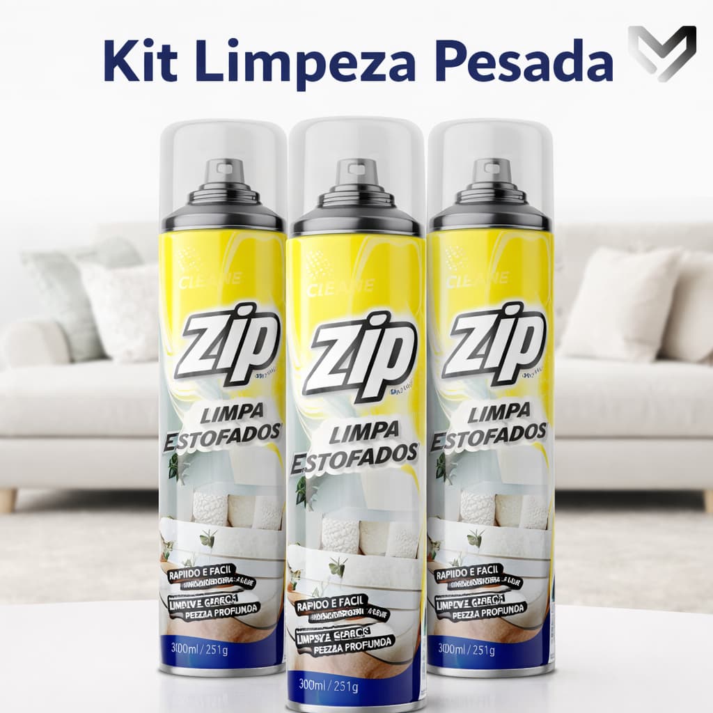 Kit 3 Zip Clean 300ml Espuma Seca Limpa Estofado Sofá Banco Carro Colchão  Manchas Sujeira Gordura