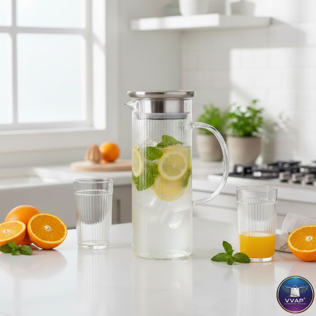 Jarra de Vidro 1,4L com Tampa Inox – Jarra para Água Suco e Bebidas