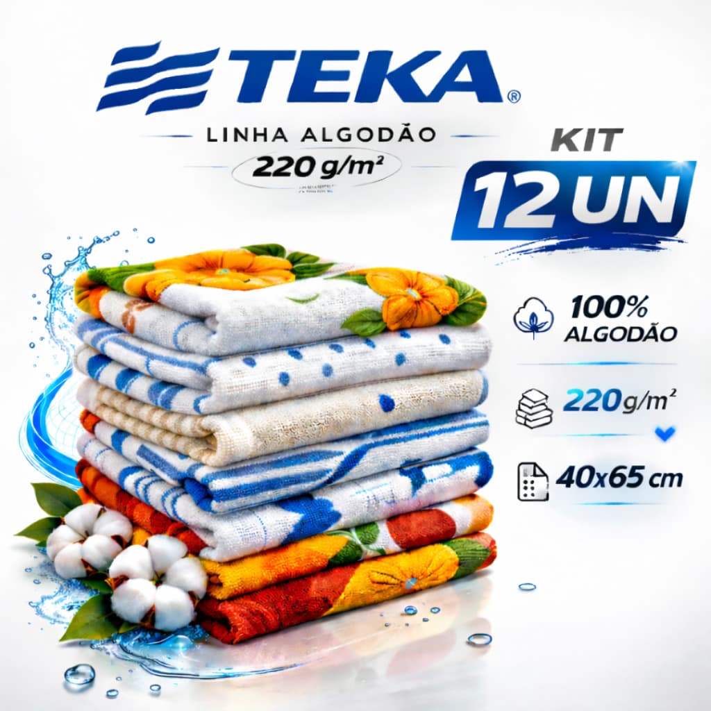 Kit 12 Pano Copa Teka Primore Felpudo Atoalhado 100% Algodão 220g/m² Estampado Cozinha Atacado