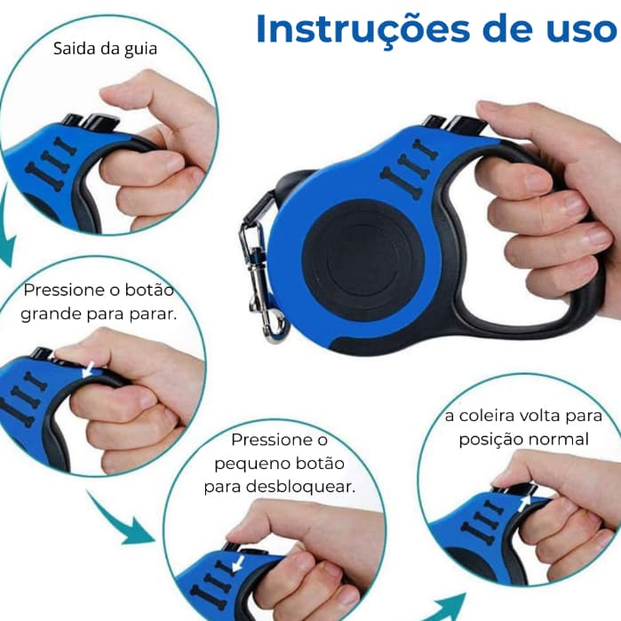 Coleira para cachorro guia Retrátil (3m Cães Até 15kg Passeio Pets) PRONTA ENTREGA.