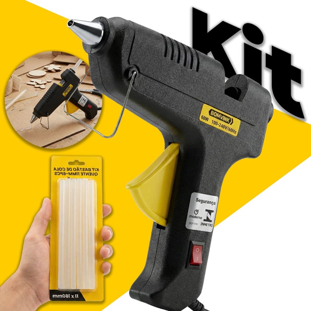 Pistola Cola Quente 60w Bivolt Com Botão Liga/desliga + Cola