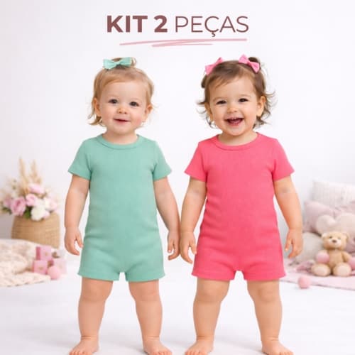 Kit 2 peças Romper Macacão  Infantil Menino Menina Manga Curta Confortável Premium Romper Macaquinho