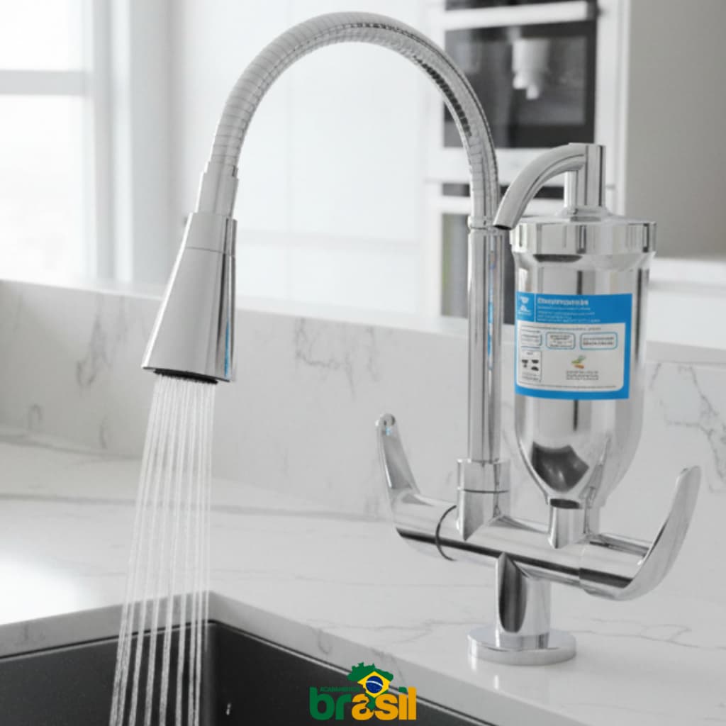Torneira Filtro Cozinha pia Inox Cromado Vela Carvão Ativado bancada bica Flexivel purificador agua