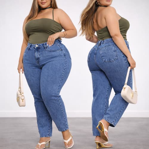Calça  Plus Size Mom Cintura Alta ModeladoraJeans Premium  Elegante E Confortável Feminina Casual