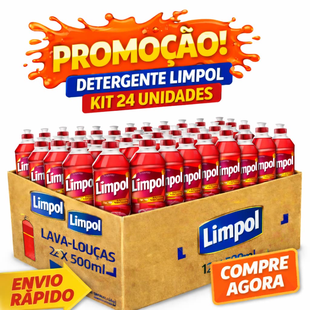 Kit Atacado 12, 12 ou 24 Un Detergente Limpol Maçã 500ml Original-Compre Detergente Limpol Maçã Aqui