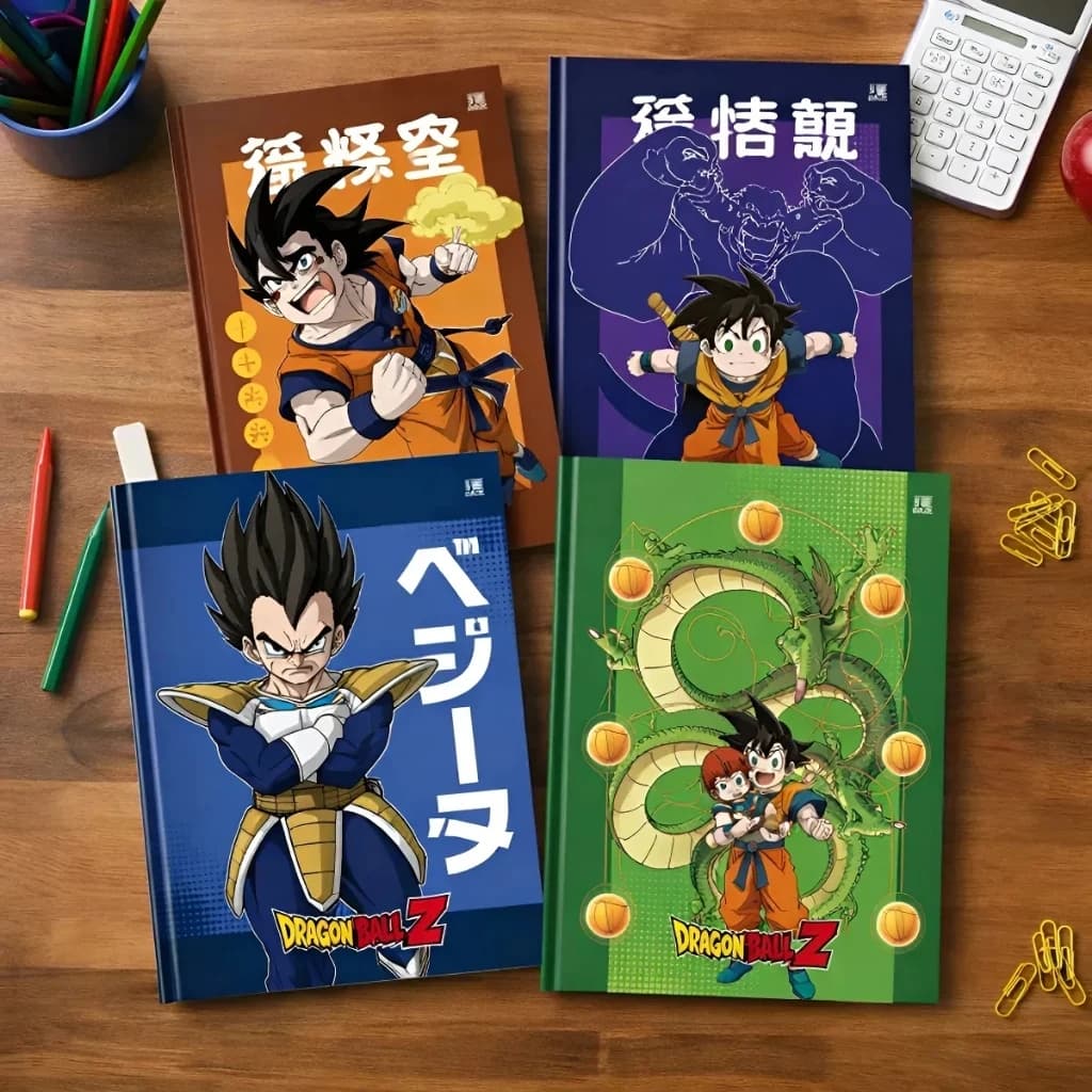 Caderno Costurado Dragon Ball Z Tematico 80 Folhas Papel Branco Alunos Aulas Resistente Sortido