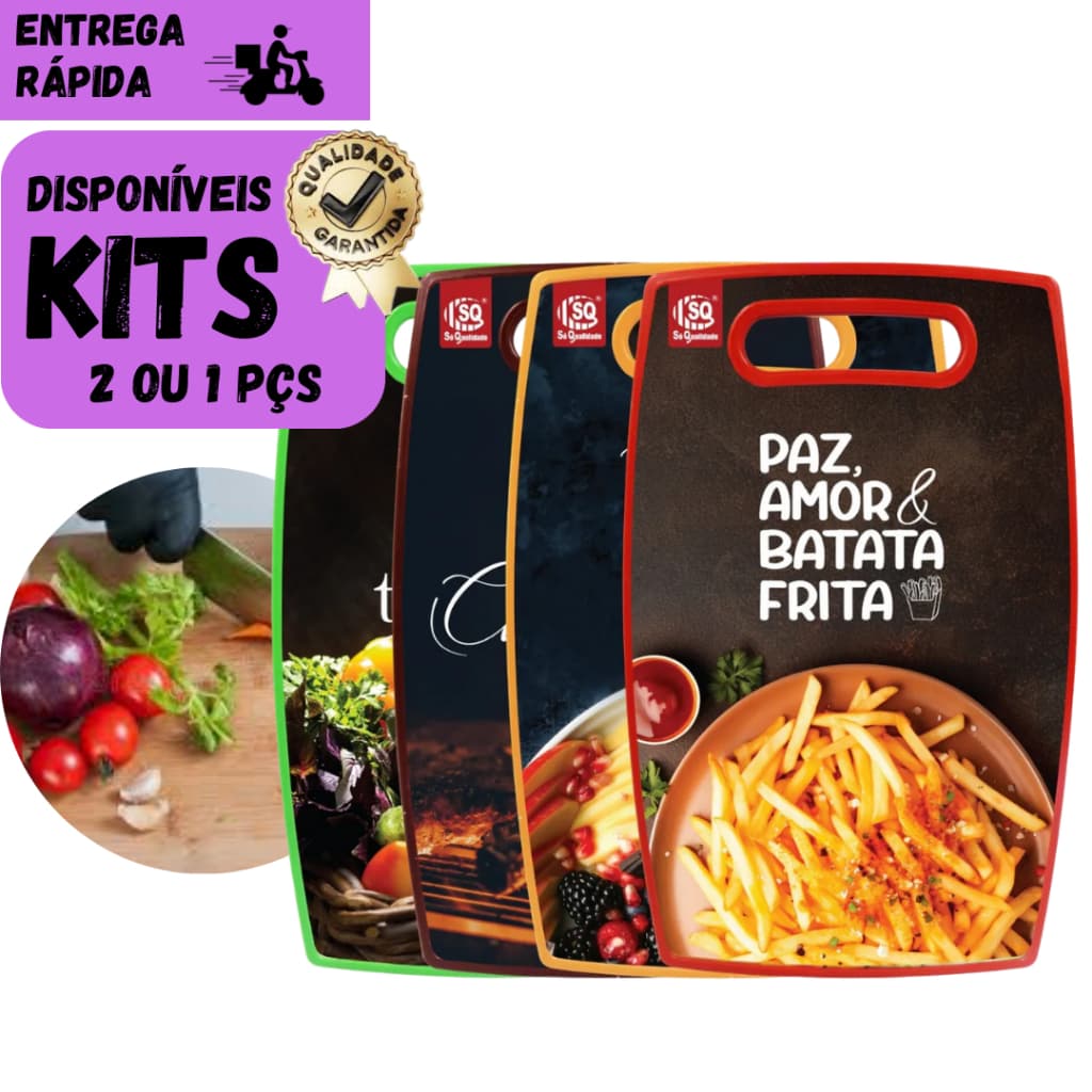 Kits 2 ou 1 Tábua de Corte Plástica Resistente Cozinha Carnes Legumes Alimentos – Uso Doméstico