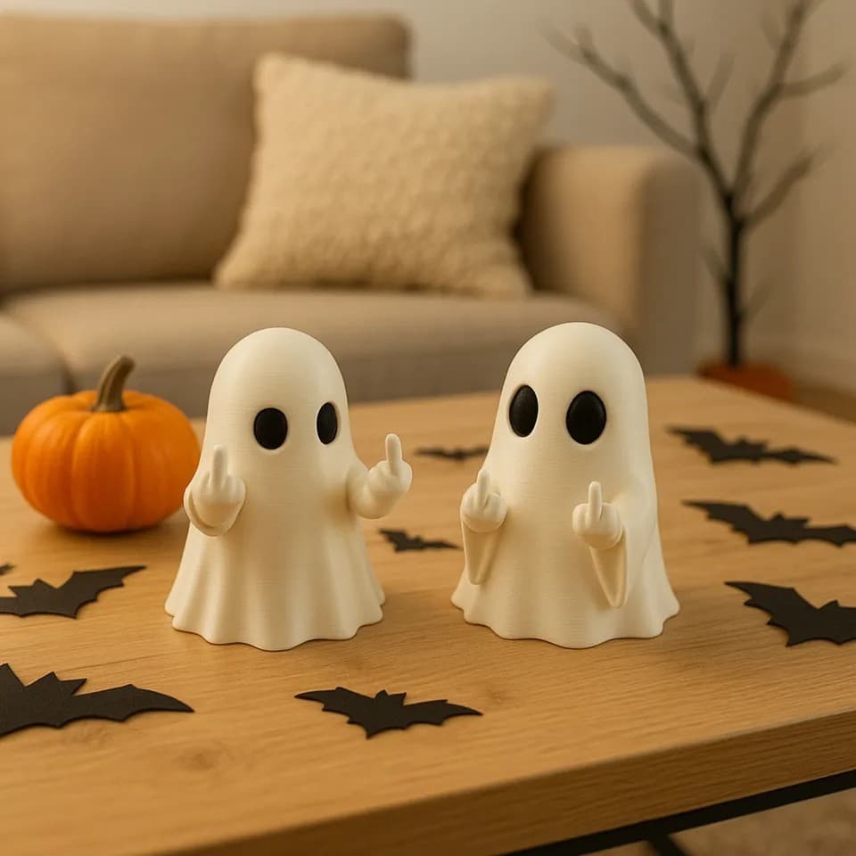Fantasma Sarcástico 3D Mostrando o Dedo do Meio – Decoração Geek Criativa