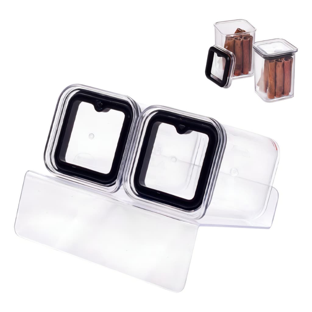 Jogo 2 Potes Para Temperos E Condimentos Preto Hermético Armário Bancada preto resistente moederno