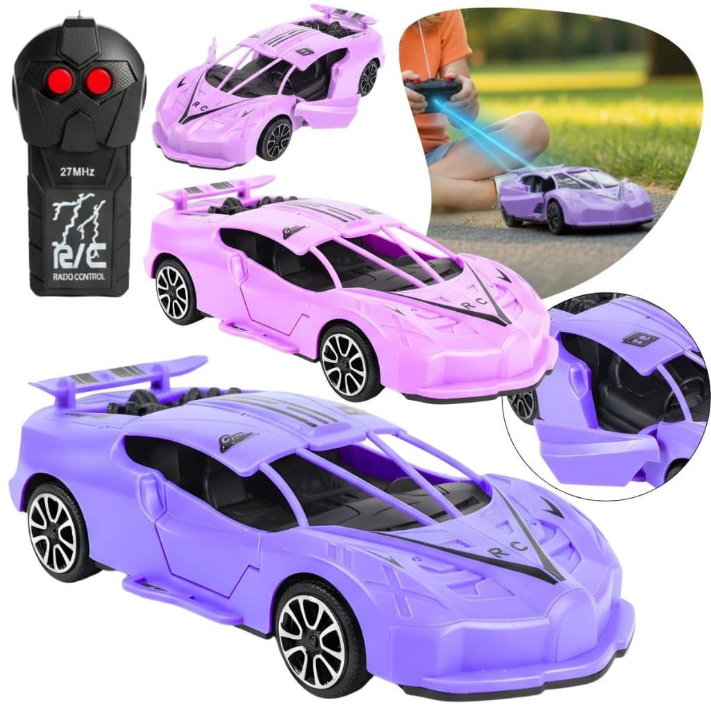 Carrinho de Controle Remoto Brinquedo Rosa Roxo Esportivo Rápido A pilha Abre Porta 2 Funções