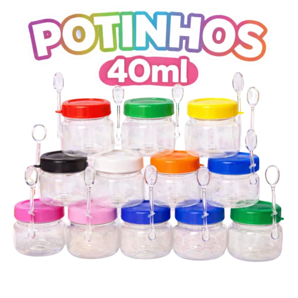 Potes 40ml E Colher Kit 10/20/30/40/50 Potinho Papinha Mel Creme de Avelã Nutella Festa Aniversário