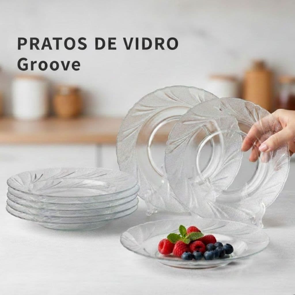 Jogo De Prato Fundo Vidro Transparente Cozinha Resistente Jantar Almoço Mesa
