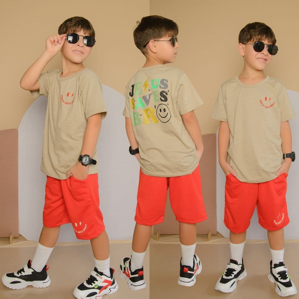 Roupa Infantil Masculino Lançamento Kit Duas Peças Conjunto De Menino Veste Do 2 Ao 12 Anos