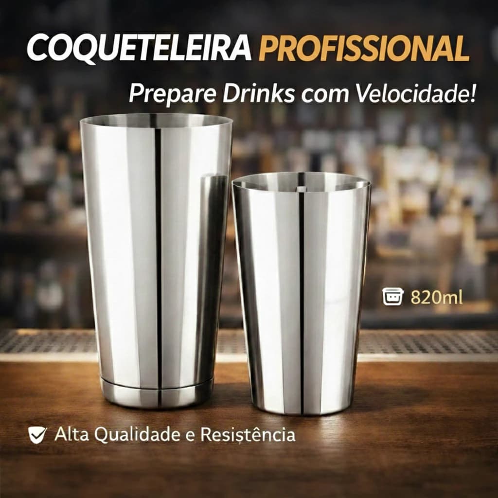 Coqueteleira Boston Profissional 820ml em Inox – Ideal para Drinks e Coquetéis