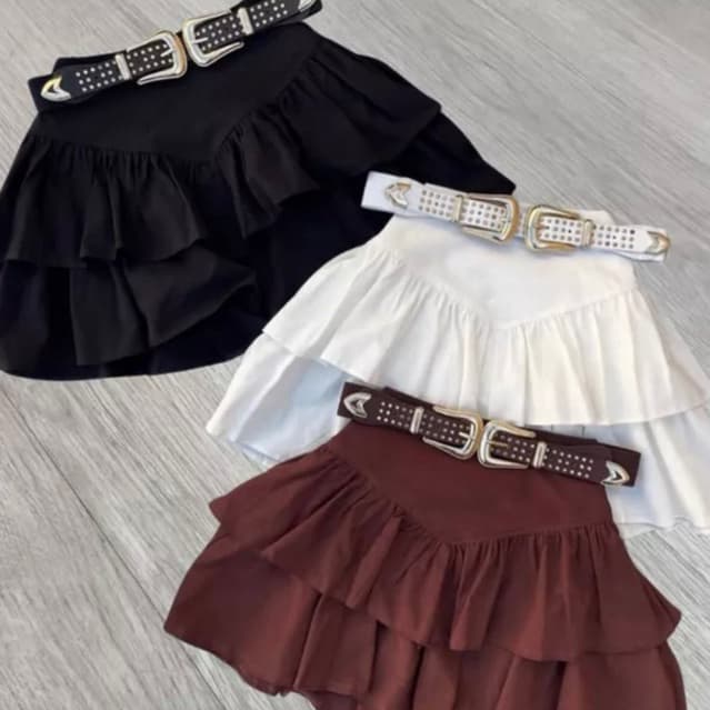 Short Saia Feminino Rodado com Babados Moda Blogueira Tendência