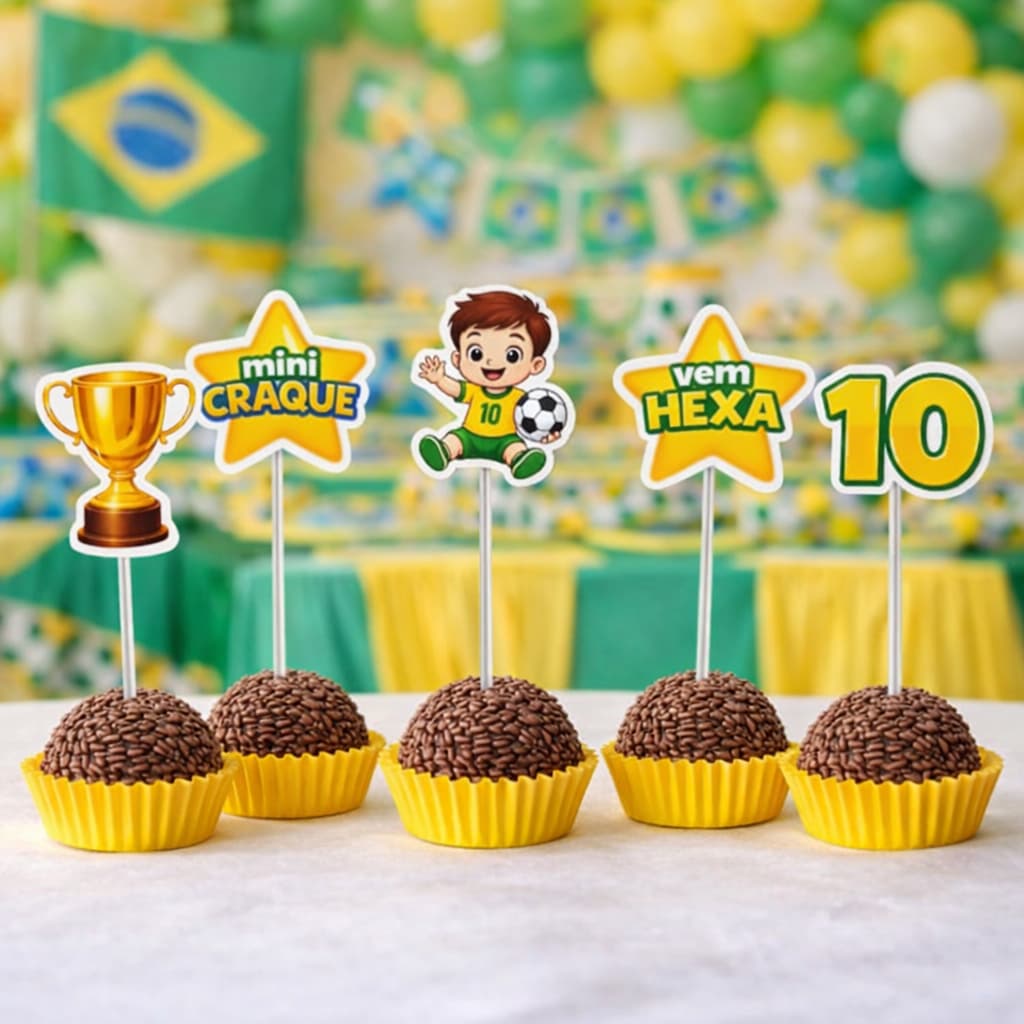 Kit 30 toppers para doces copa do mundo menino - Decoração copa do Brasil - Topper para docinhos - Enfeites copa 2026