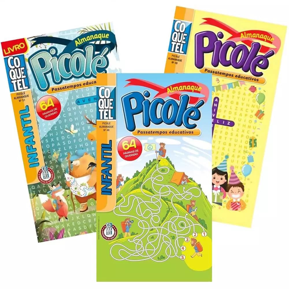 Kit C/3 Revista Passatempo Infantil Picolé – Jogos e Atividades Para Crianças – Coquetel (Variadas)