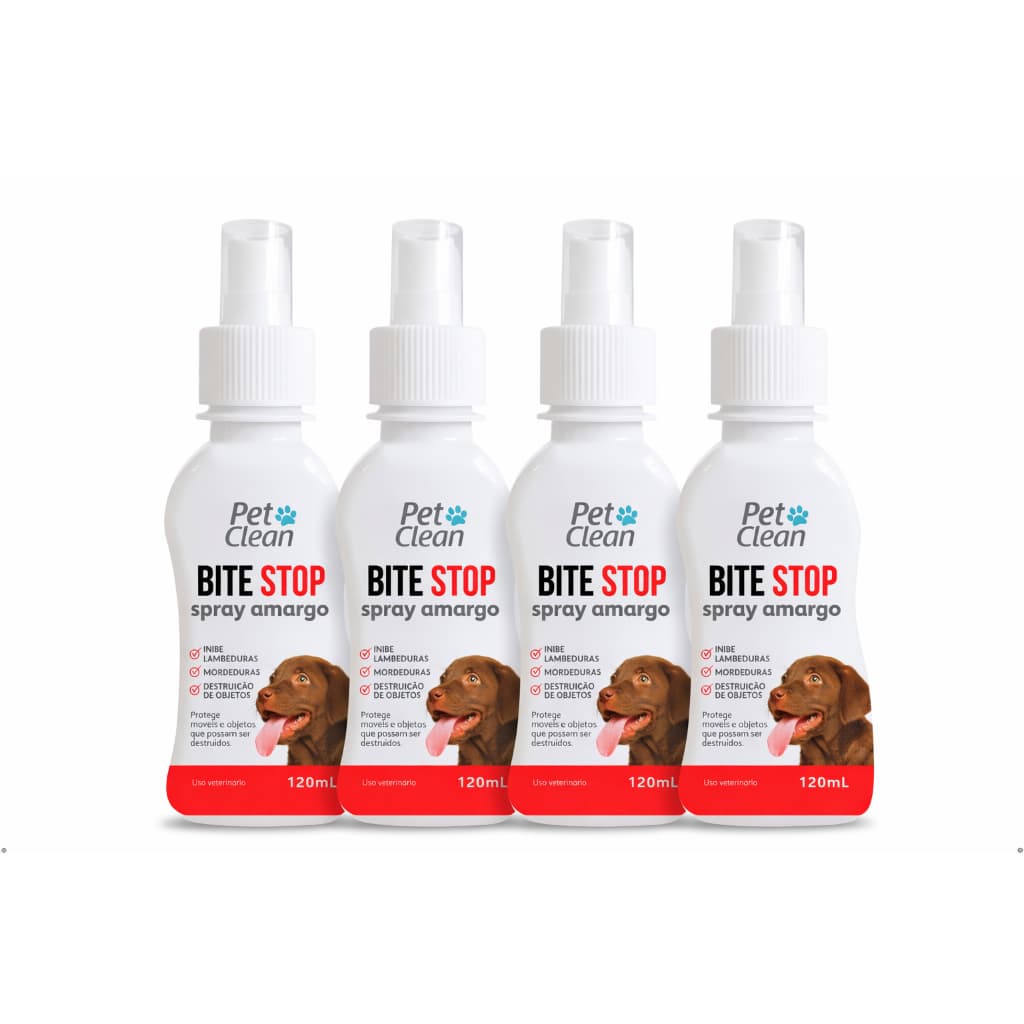 Kit 4 Spray Anti Mordida Bite Stop Pet Clean 120ml Amargo para Cães e Outros Pets