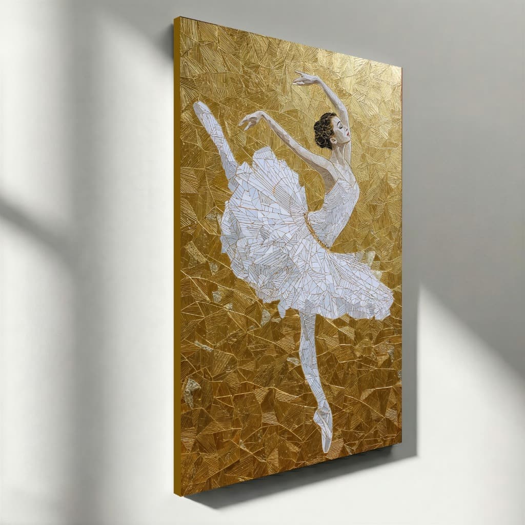 Quadro Decorativo Bailarina Dourado Arte Elegante Vertical Moderna